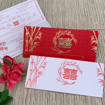 In thiệp cưới truyền thống đỏ nhung