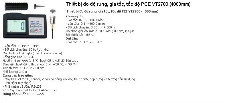 Thiết bị đo độ rung, gia tốc, tốc độ PCE VT2700