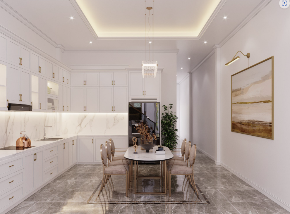 Thiết kế nội thất nhà bếp tông trắng