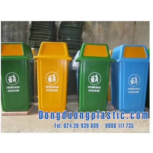 Thùng rác 90L nắp đẩy nhựa Composite