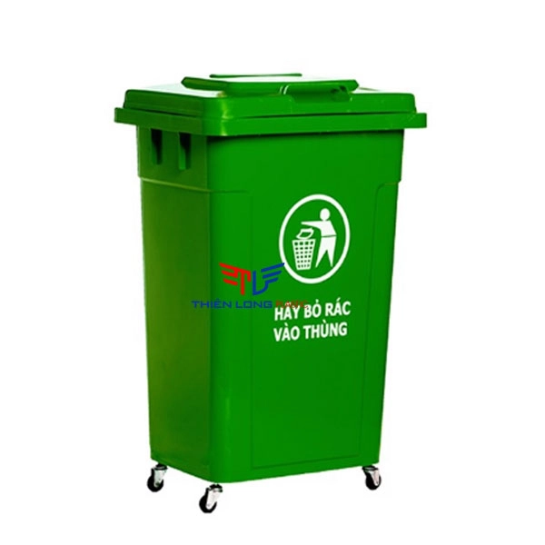 Thùng rác nhựa 90L nắp kín có bánh xe