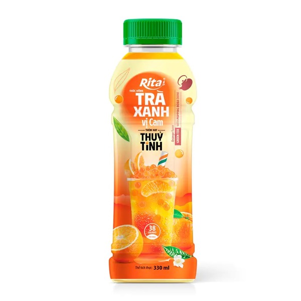 Trà xanh vị cam thêm hạt thuỷ tinh, hạt nổ vị cam