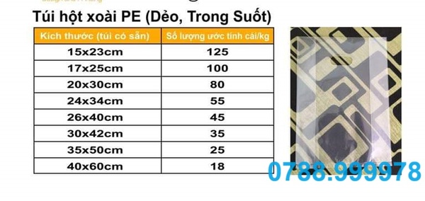Túi hột xoài PE (dẻo, trong suốt)