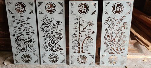 Tranh inox Tùng Cúc Trúc Mai