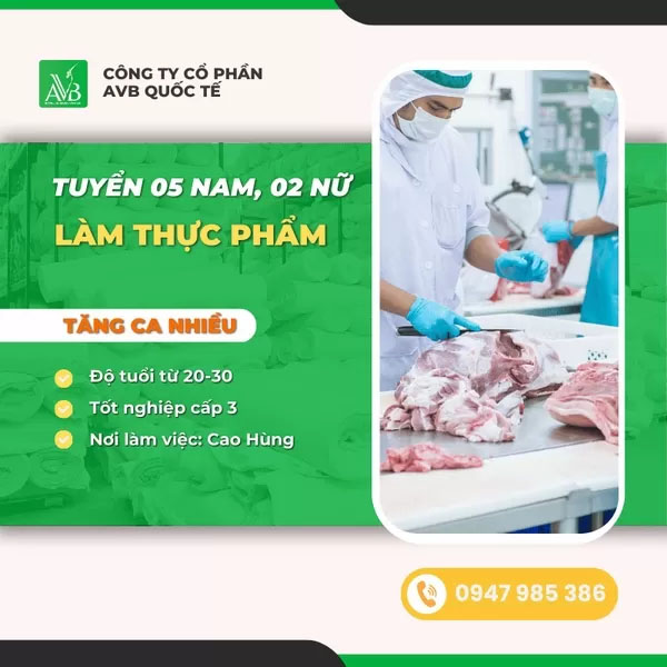 Tuyển nam,nữ làm thực phẩm