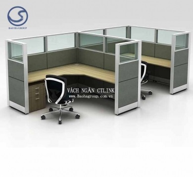 Vách ngăn làm việc nỉ kính 2 nhân viên