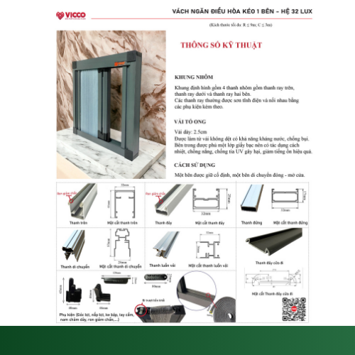Vách ngăn điều hòa kéo 1 bên - Hệ 32 lux
