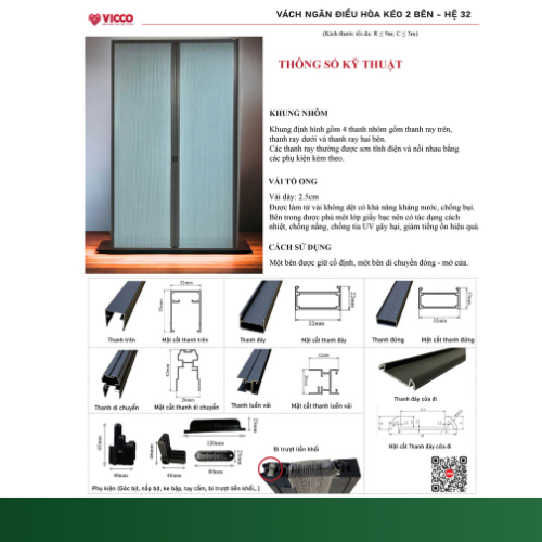 Vách ngăn điều hòa kéo 2 bên - Hệ 32