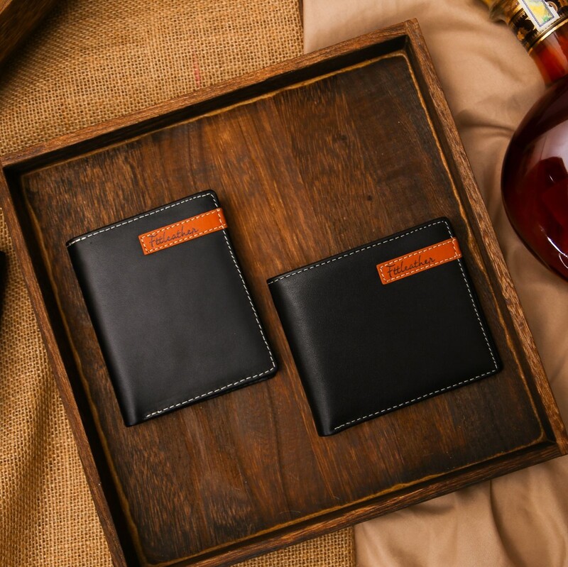 Ví da bò nam dáng đứng màu đen FTT Leather