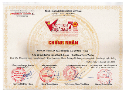 Chứng nhận chủ sở hữu tượng vàng Thành Gióng