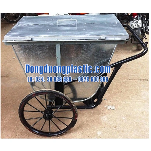 Xe gom rác 400L tôn mạ kẽm có nắp đậy
