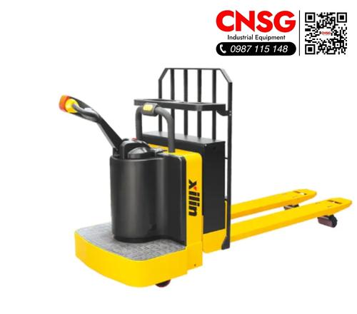 Xe nâng tay điện có khung đựng đồ