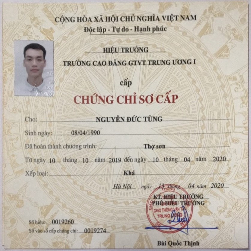 Chứng nhận thợ sơn