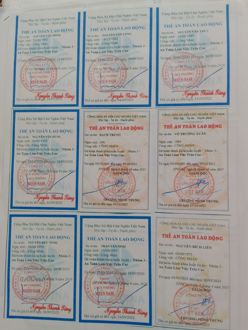 Chứng chỉ thi công trên cao