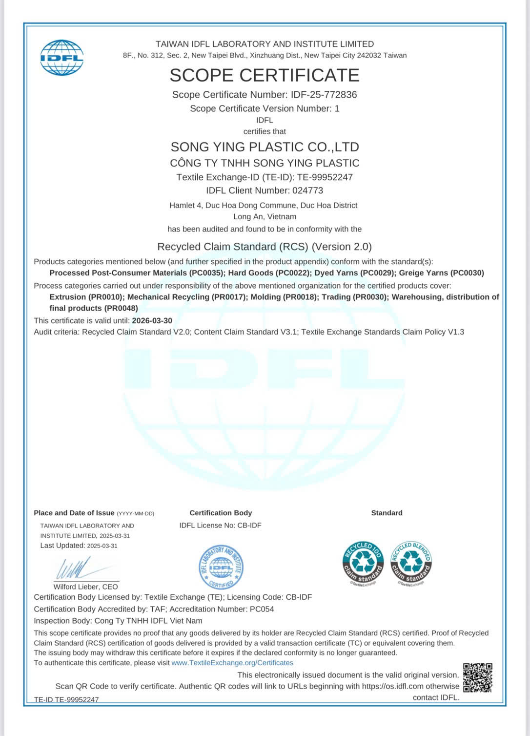 Chứng chỉ RSC toàn cầu